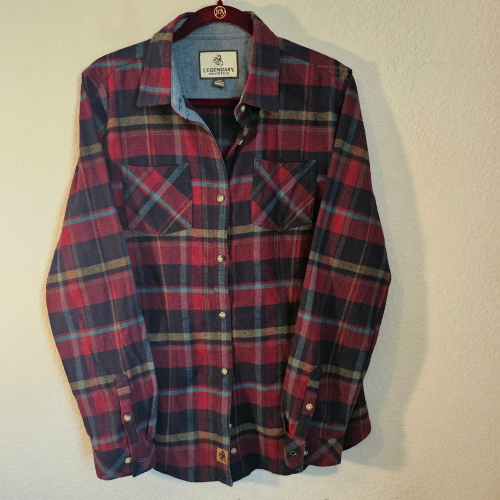 Legendary Whitetails women large flannel grunge utility‎ cotton button red black